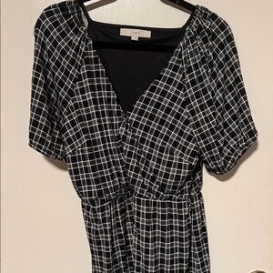 LOFT Monochrome Checkered Midi Dress